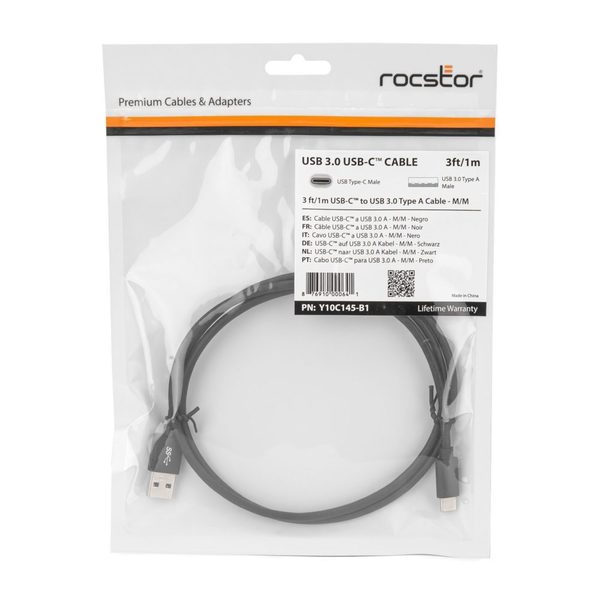 Rocstor Cable Usb-C To Usb-A - Usb Type-C Male Y10C145-B1